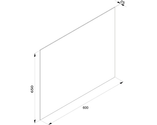 Nákres dosky s rozmermi 650 x 600 x 25 milimetrov