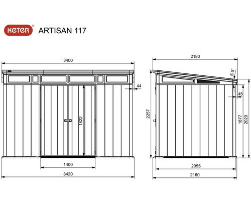 Rozmery záhradného domčeka Keter Artisan 117