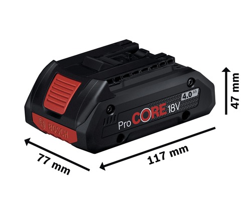 Batéria Bosch ProCORE 18V 4.0 Ah s rozmermi 77 mm x 117 mm x 47 mm