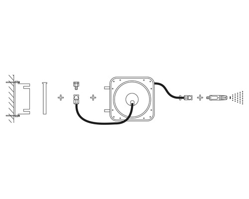 Rozkres záhradného hadicového boxu s nástenným držiakom a sprchovou hlavicou