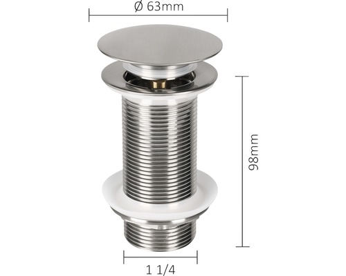 Umývadlová zátka s rozmermi 63 mm v priemere a 98 mm na dĺžku