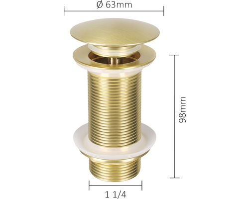 Zátka ventilu pre umývadlo, priemer 63 mm, výška 98 mm, závit 1 1/4 palca