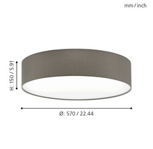 Stropné svietidlo s priemerom 570 milimetrov a výškou 150 milimetrov