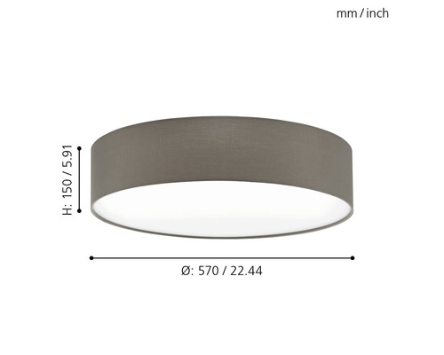 Stropné svietidlo s priemerom 570 milimetrov a výškou 150 milimetrov