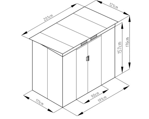 Obrázok záhradného domčeka s rozmermi.