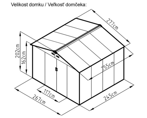 Rozmery záhradného domčeka ako schematický nákres