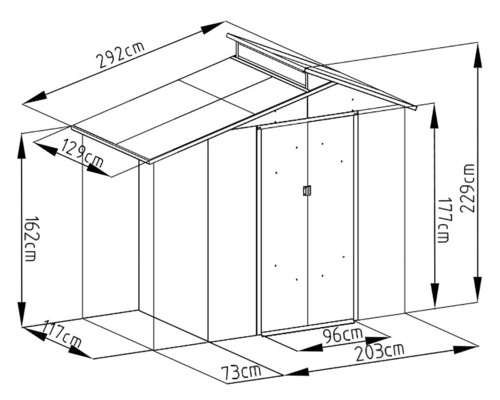 Rozmery záhradného domčeka ako technický nákres