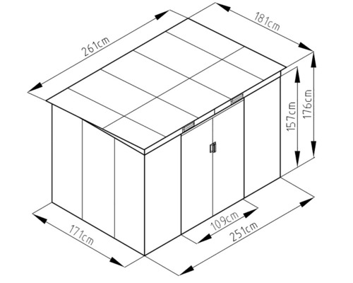 Technický nákres záhradného domčeka s rozmermi