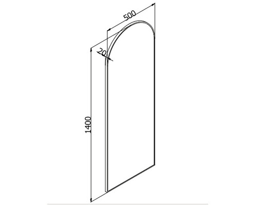 Technický nákres zrkadla s rozmermi 1400 x 500 milimetrov
