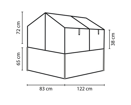 Technický nákres vyvýšeného záhona s rozmermi