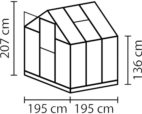 Ilustrácia skleníka s rozmermi výšky a šírky