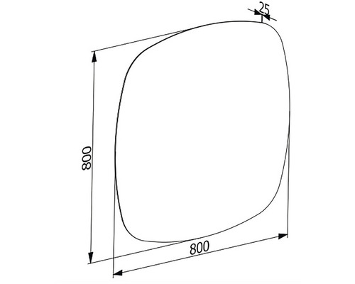 Technický nákres zaobleného štvorca s rozmermi 800 x 800 mm