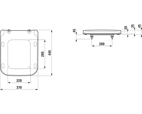 Technický výkres WC sedadla s rozmermi