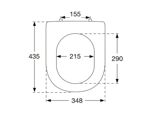 Technický nákres záchodovej dosky s rozmermi