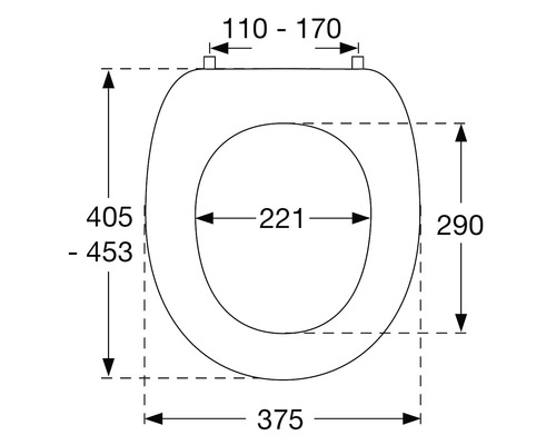 Technický nákres WC sedadla s rozmermi