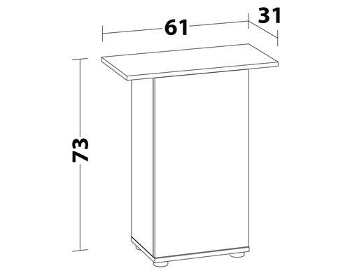 Nákres barového stola s rozmermi 61 x 31 x 73 centimetrov