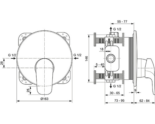 Technický nákres podomietkovej batérie s rozmermi