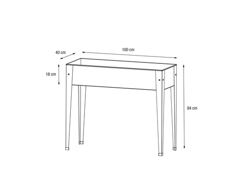 Obrázok stola na rastliny s rozmermi 100 cm dĺžka, 40 cm šírka a 84 cm výška.