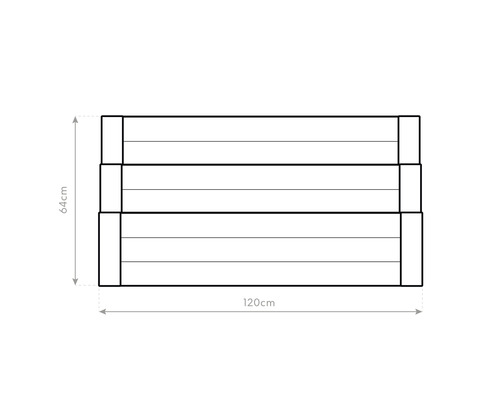 Ilustrácia vyvýšeného záhona s rozmermi 120 cm dĺžky a 64 cm výšky