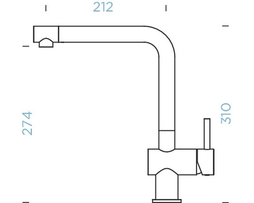 Technický výkres kuchynskej batérie s rozmermi 212, 274 a 310