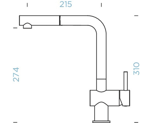 Technický výkres kuchynskej batérie s rozmermi