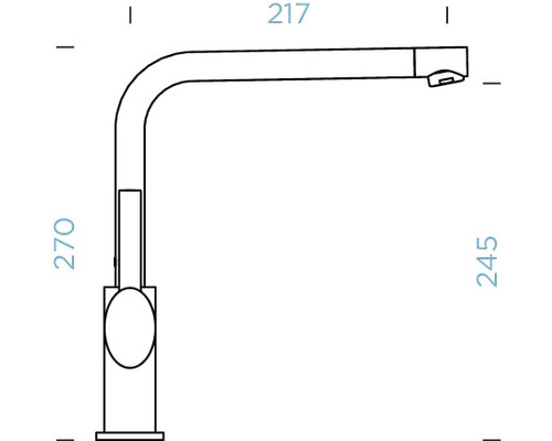 Technický nákres vodovodnej batérie s rozmermi.