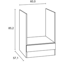 Nákres spodnej skrinky s rozmermi: 60,0 x 85,2 x 57,1 cm