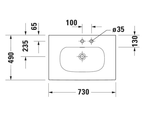 Technický nákres umývadla s rozmermi