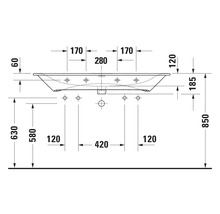 Umývadlo na skrinku DURAVIT Viu sanitárna keramika biela 123 cm 2344120000