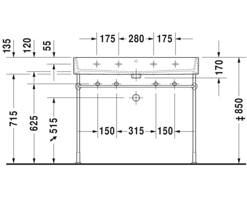 Technický nákres umývadla s rozmermi