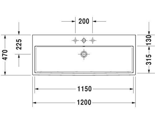 Technický nákres umývadla s rozmermi