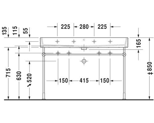 Technický nákres umývadla s rozmermi