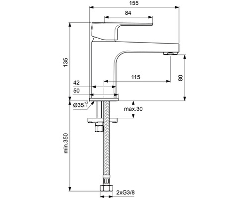 Technický nákres armatúry s rozmermi