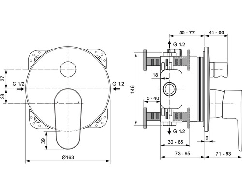 Technický nákres armatúry s rozmermi