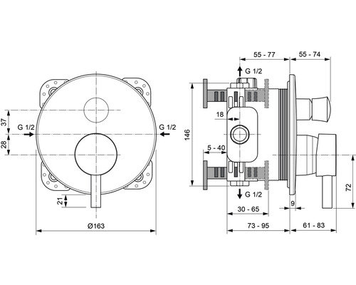 Technický nákres podomietkovej batérie s rozmermi