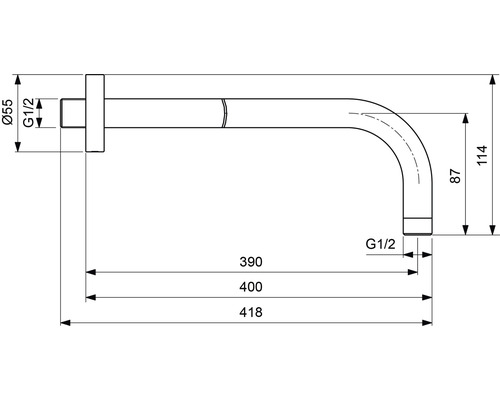 Technický výkres vodovodnej batérie s rozmermi