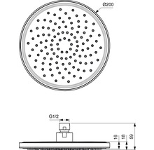 Technický nákres sprchovej hlavice s rozmermi