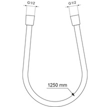 Nákres pancierovej hadice s prípojkami G 1/2 a dĺžkou 1250 mm