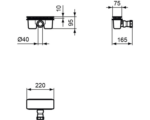 Technický výkres podlahovej vpusť s rozmermi