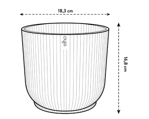 Obrázok kvetináča s rozmermi 18,3 cm šírky a 16,8 cm výšky.