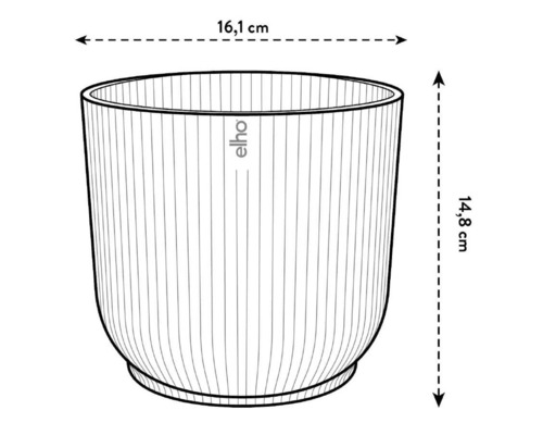 Ilustrácia kvetináča s rozmermi 16,1 cm šírky a 14,8 cm výšky