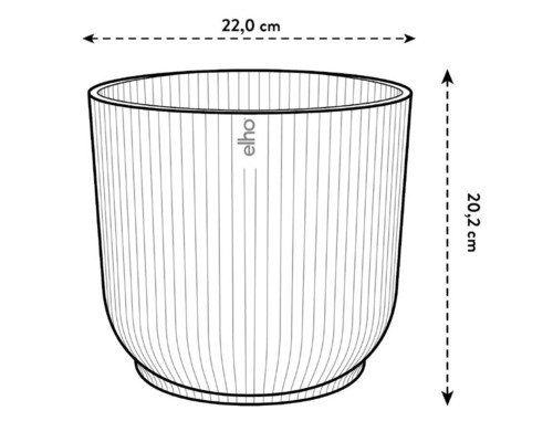 Obrázok kvetináča Elho s rozmermi 22,0 cm na šírku a 20,2 cm na výšku.