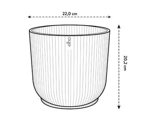 Ilustrácia okrúhleho kvetináča s rozmermi 22,0 cm v priemere a 20,2 cm na výšku