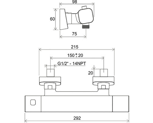Rozmerový nákres armatúry s rôznymi rozmermi