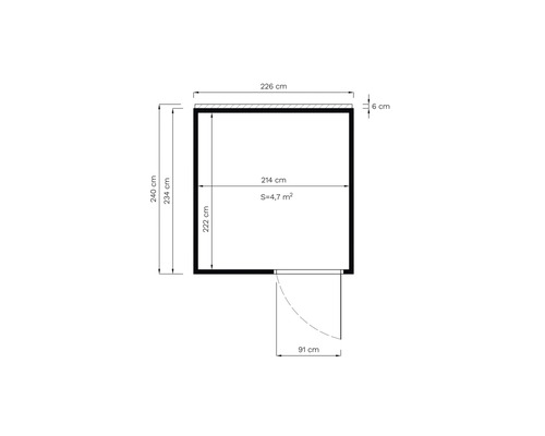 Pôdorys s rozmermi 226 krát 240 centimetrov