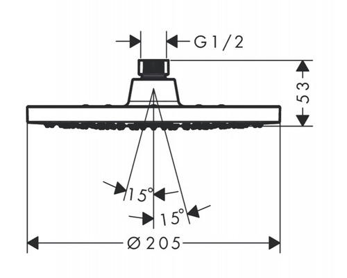 Technický nákres sprchovej hlavice s rozmermi