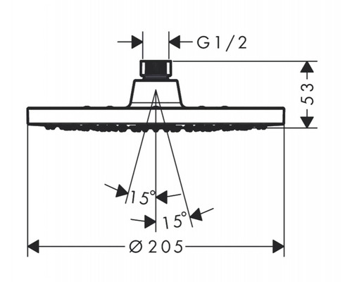 Technický výkres sprchovej hlavice s rozmermi