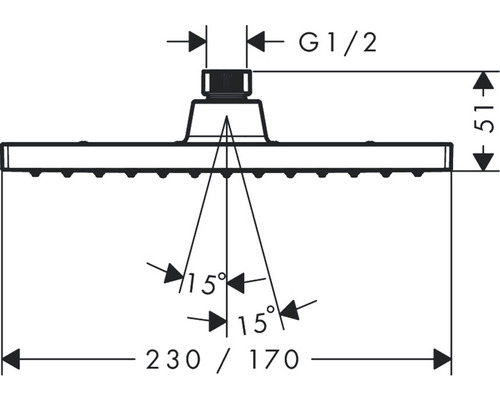 Technický výkres sprchovej hlavice s rozmermi