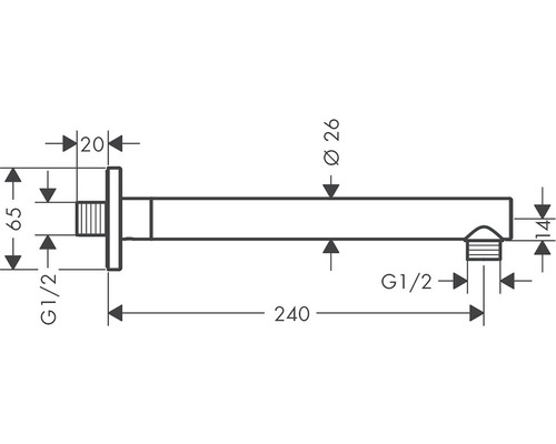 Technický nákres nástenného výtoku s rozmermi
