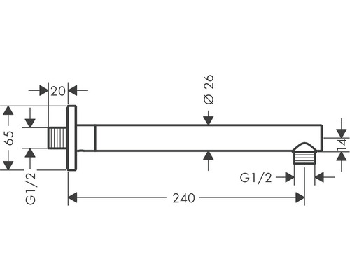 Technický nákres nástenného výtoku s rozmermi